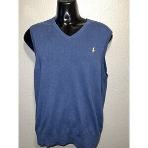 Ralph Lauren Vest Mens L Blue Pony V Neck Casual Sweater Sleeveless
